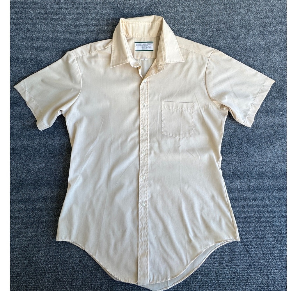 Vintage 70's Sears Perma-Prest Tan Short Sleeve Button Down Shirt Regular Cut 16